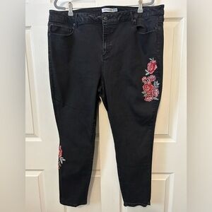 JustFab Black Jeans with Red Floral Embroidery